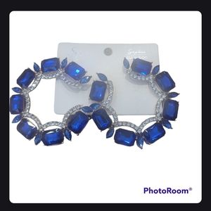 Sophia collection.   Blue hoops. Square shapes with clear jewels in the …